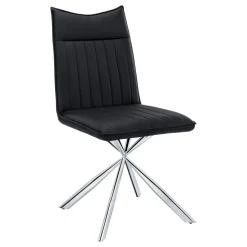 Dining Chair, Set Of 2, Side, Upholstered, Kitchen, Dining Room, Black Leather Look, Chrome Metal, Contemporary, Modern