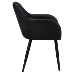 Dining Chair, Set Of 2, Side, Upholstered, Kitchen, Dining Room, Black Leather Look, Black Metal, Contemporary, Modern