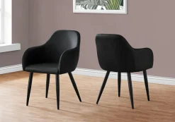 Dining Chair, Set Of 2, Side, Upholstered, Kitchen, Dining Room, Black Leather Look, Black Metal, Contemporary, Modern