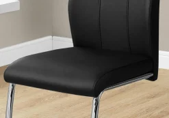 Dining Chair, Set Of 2, Side, Upholstered, Kitchen, Dining Room, Black Leather Look, Chrome Metal, Contemporary, Modern