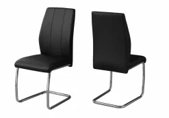 Dining Chair, Set Of 2, Side, Upholstered, Kitchen, Dining Room, Black Leather Look, Chrome Metal, Contemporary, Modern