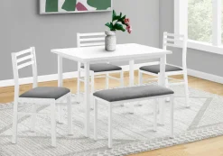 Dining Set, 5pcs Set, 40" Rectangular, Kitchen, Small, White Metal And Laminate, Grey Fabric, Contemporary, Modern