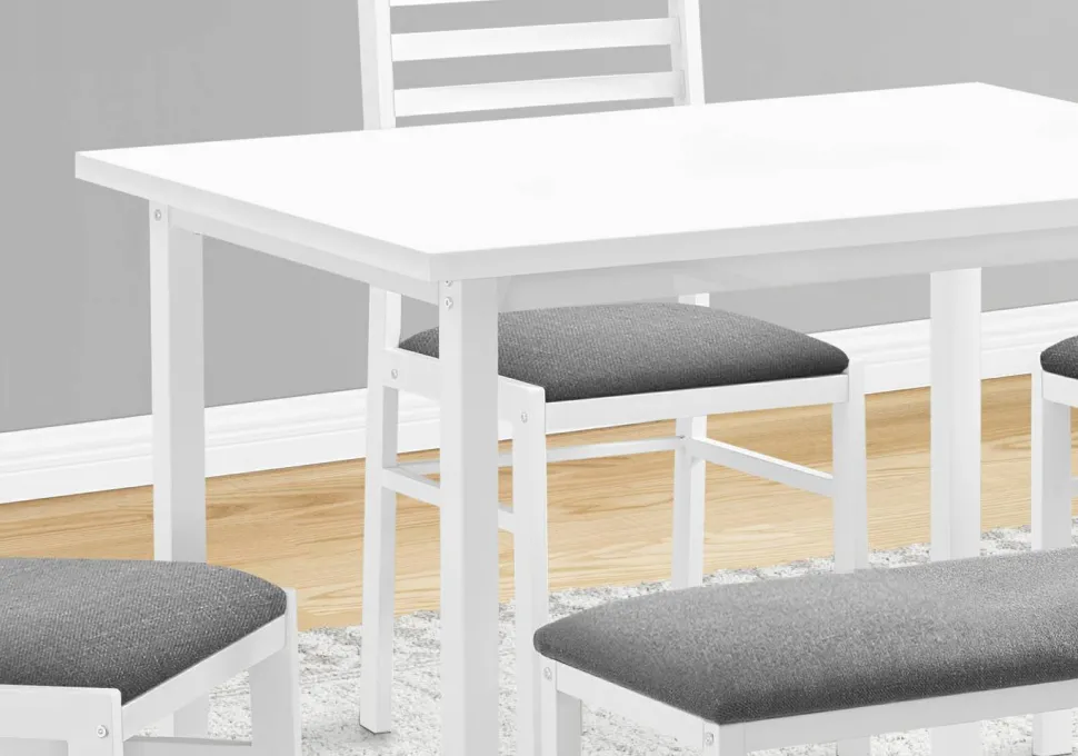 Dining Set, 5pcs Set, 40" Rectangular, Kitchen, Small, White Metal And Laminate, Grey Fabric, Contemporary, Modern