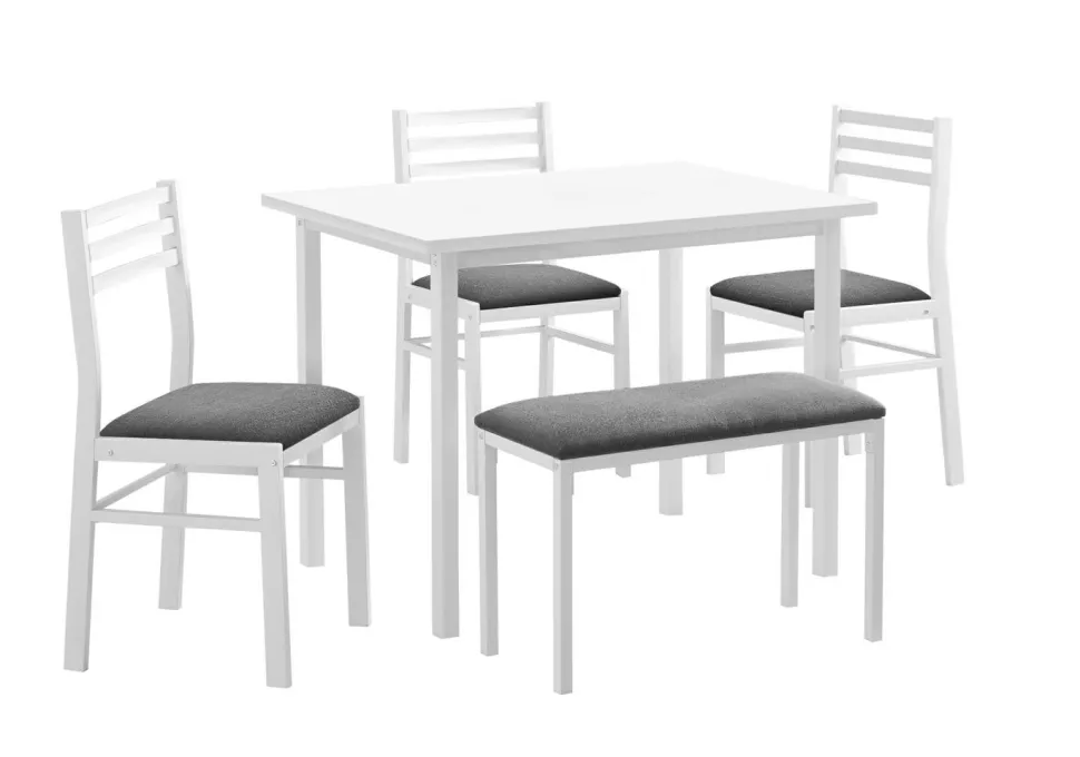 Dining Set, 5pcs Set, 40" Rectangular, Kitchen, Small, White Metal And Laminate, Grey Fabric, Contemporary, Modern
