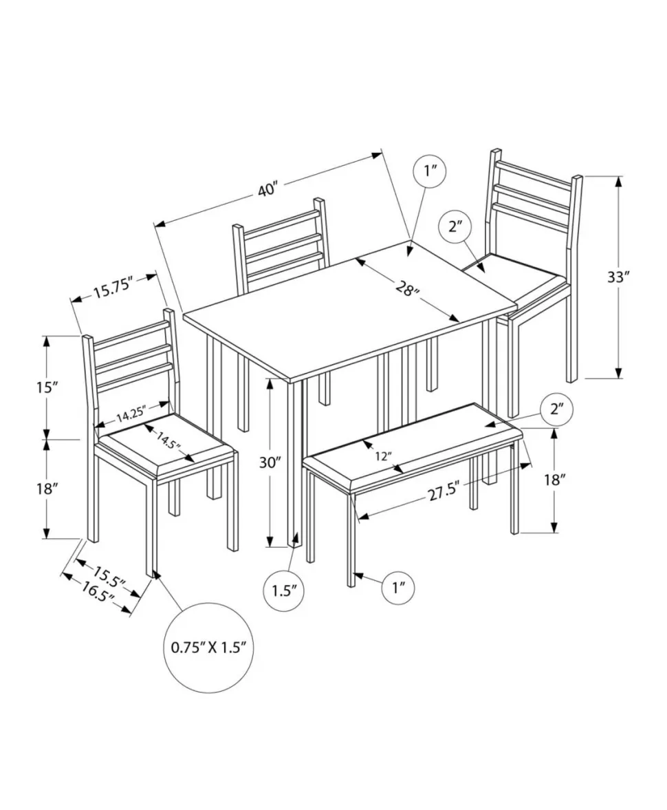 Dining Set, 5pcs Set, 40" Rectangular, Kitchen, Small, White Metal And Laminate, Grey Fabric, Contemporary, Modern