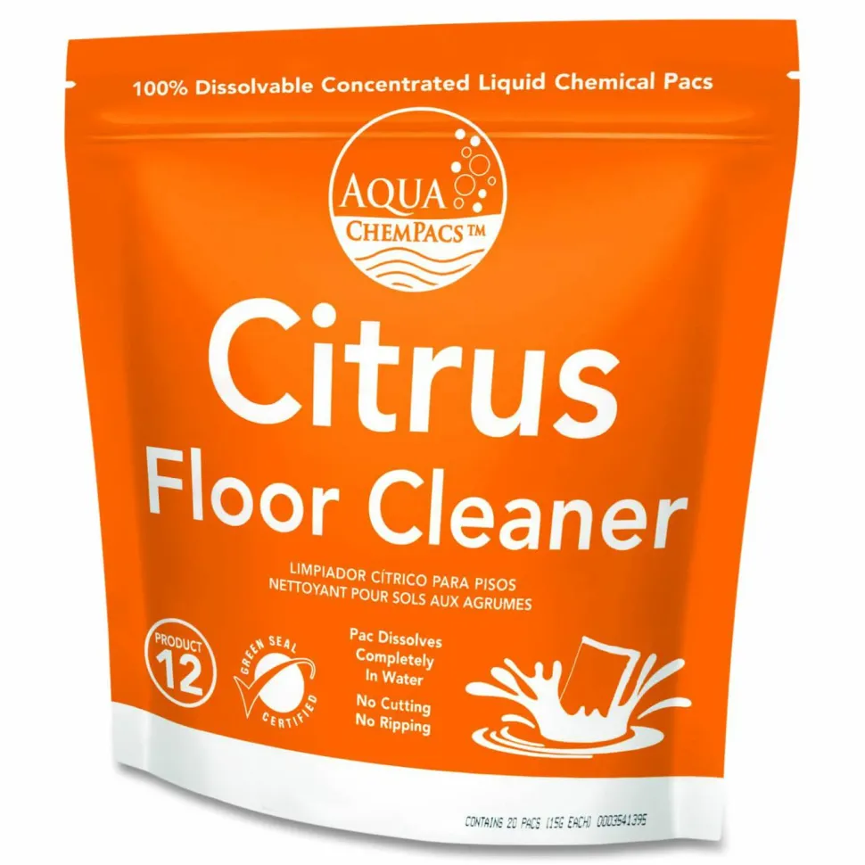 Diversey Aqua ChemPacs Citrus Floor Cleaner, Citrus Scent, 100 ChemPacs/Pack