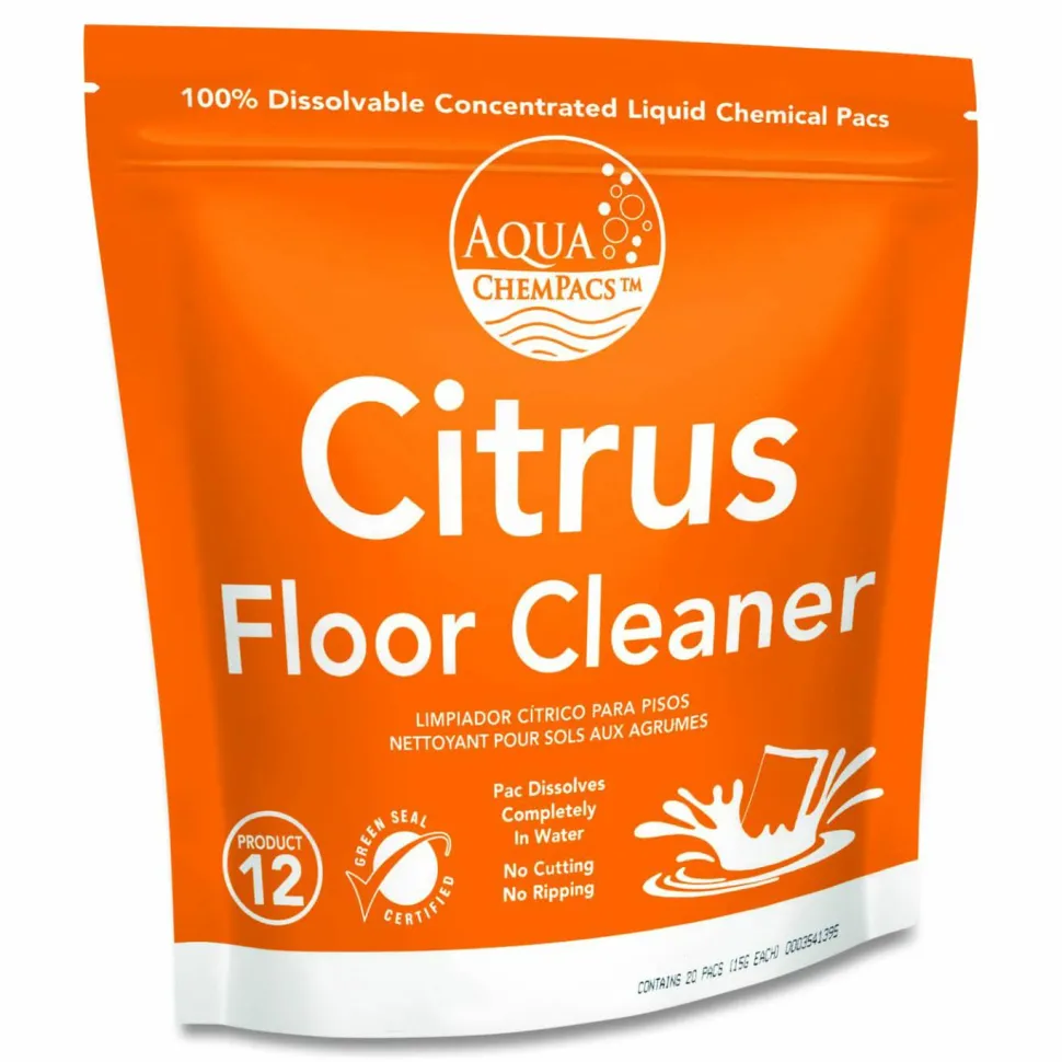Diversey Aqua ChemPacs Citrus Floor Cleaner, Citrus Scent, 100 ChemPacs/Pack