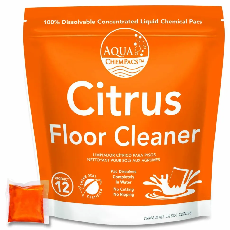 Diversey Aqua ChemPacs Citrus Floor Cleaner, Citrus Scent, 100 ChemPacs/Pack