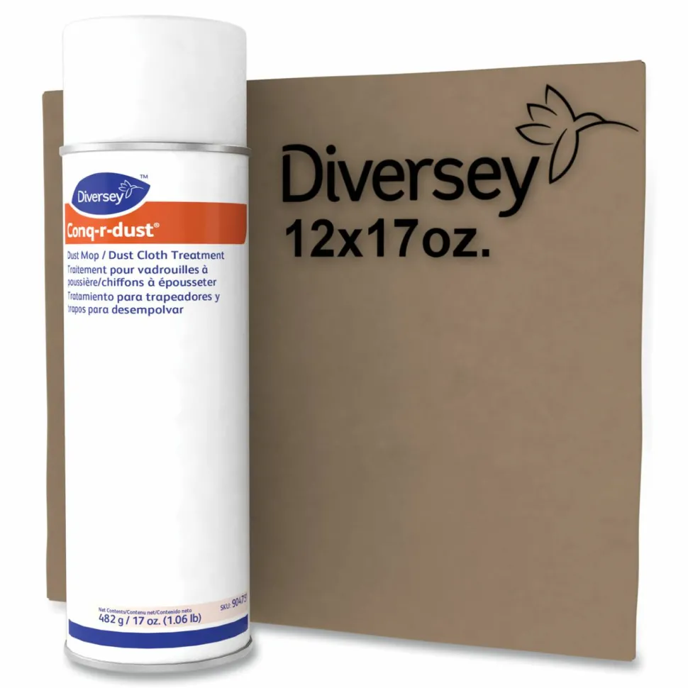 Diversey Conq-r-Dust Dust Mop/Dust Cloth Treatment, Amine Scent, 17 oz Aerosol Spray, 12/Carton
