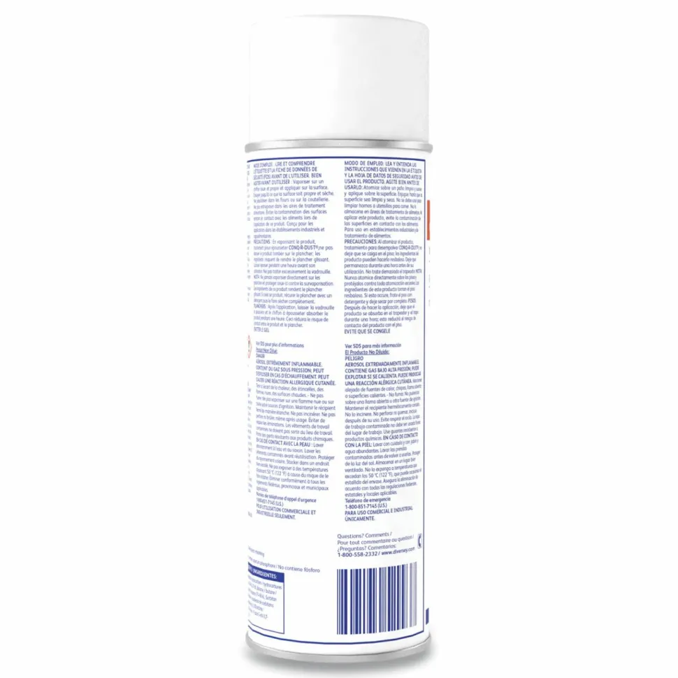 Diversey Conq-r-Dust Dust Mop/Dust Cloth Treatment, Amine Scent, 17 oz Aerosol Spray, 12/Carton