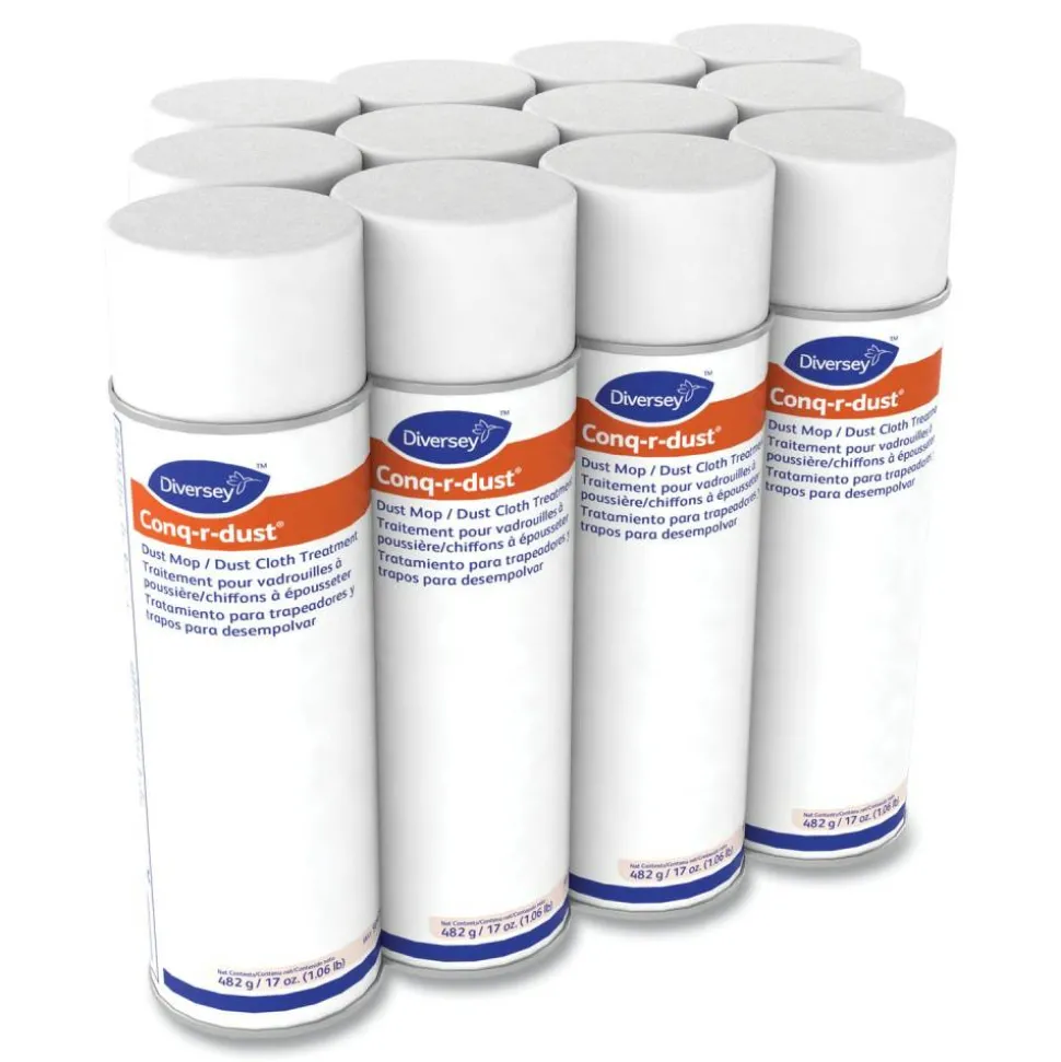 Diversey Conq-r-Dust Dust Mop/Dust Cloth Treatment, Amine Scent, 17 oz Aerosol Spray, 12/Carton