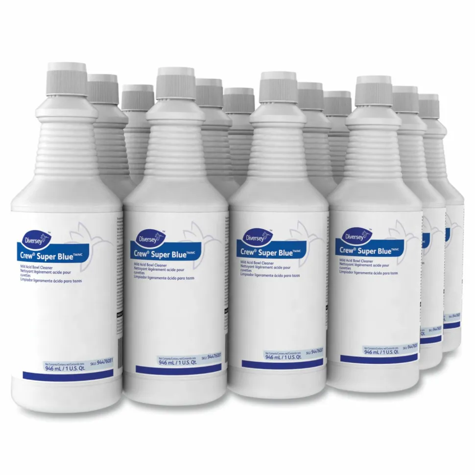 Diversey Crew Super Blue Mild Acid Bowl Cleaner, Citrus Scent, 32 oz Squeeze Bottle, 12/Carton