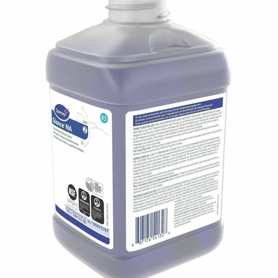 Diversey Glance Non-Ammoniated Glass & Multi-Surface Cleaner, Unscented, 2.5 L, Pack Of 2 Bottles