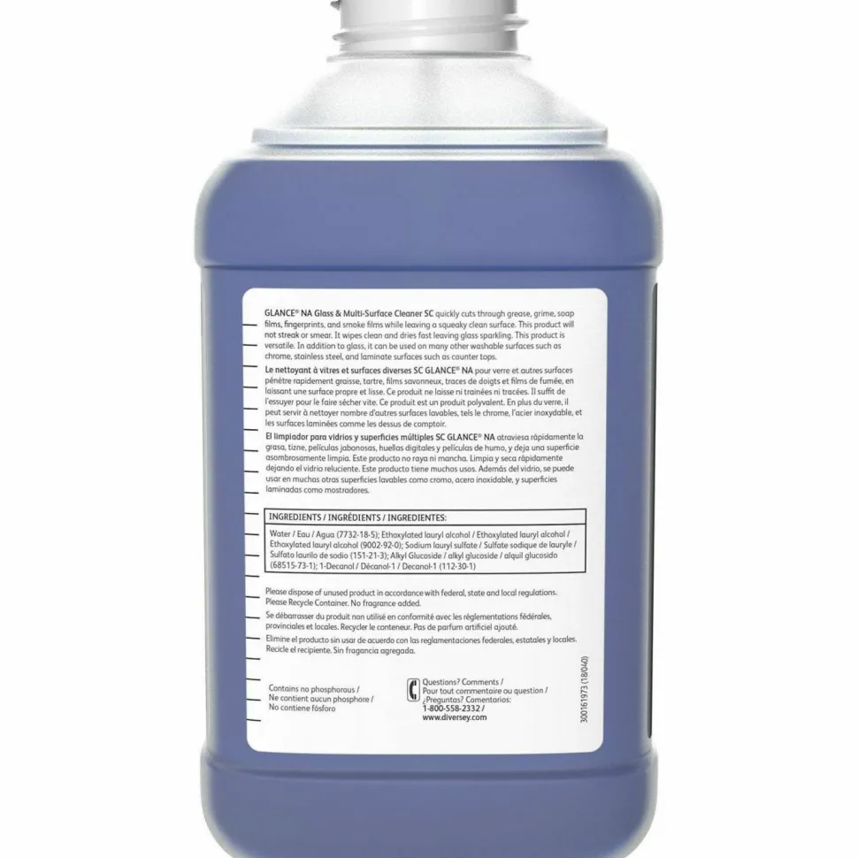Diversey Glance Non-Ammoniated Glass & Multi-Surface Cleaner, Unscented, 2.5 L, Pack Of 2 Bottles