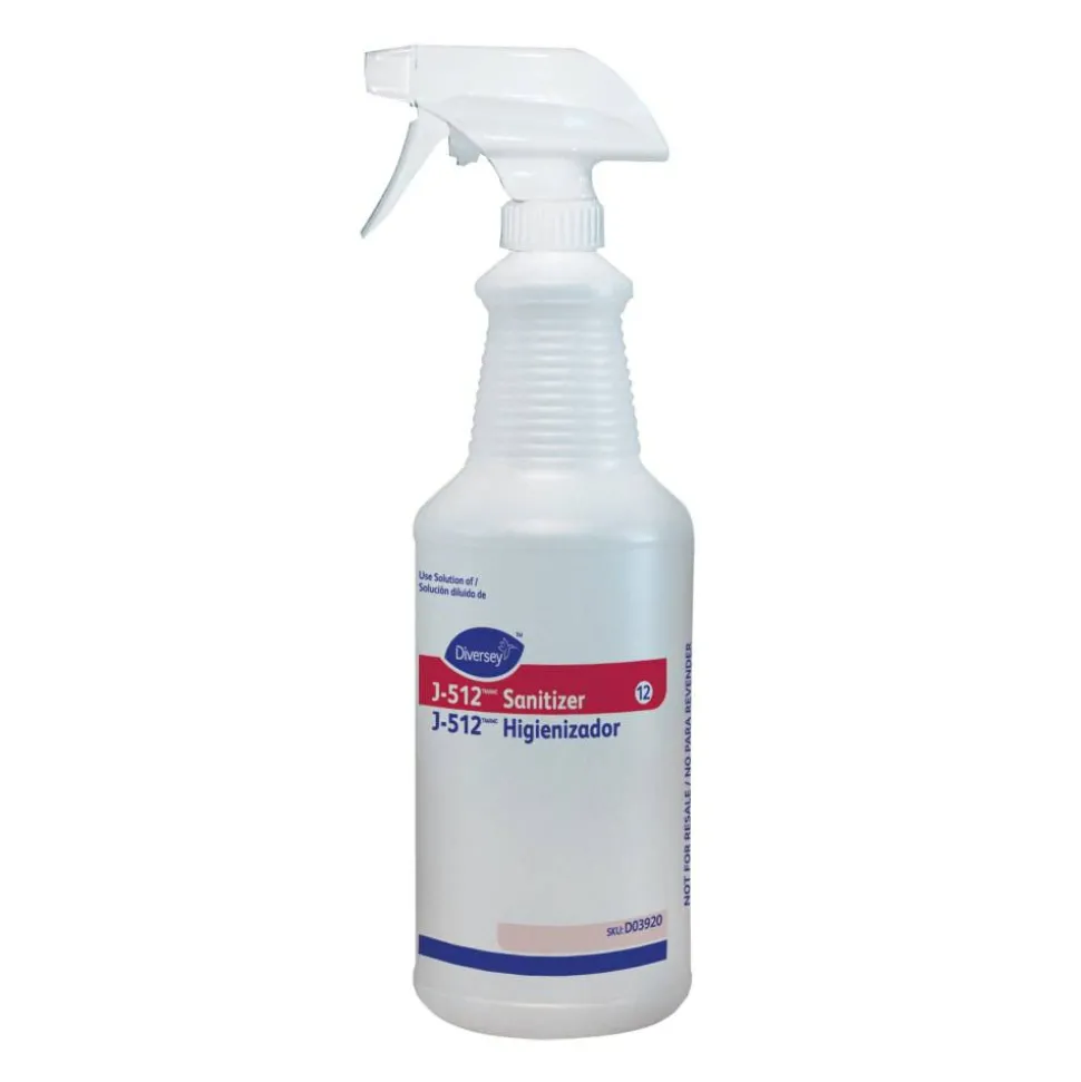 Diversey Screen-Printed Empty Bottles, J512 Sanitizer, 32 Oz, Clear, Pack Of 12 Bottles.
