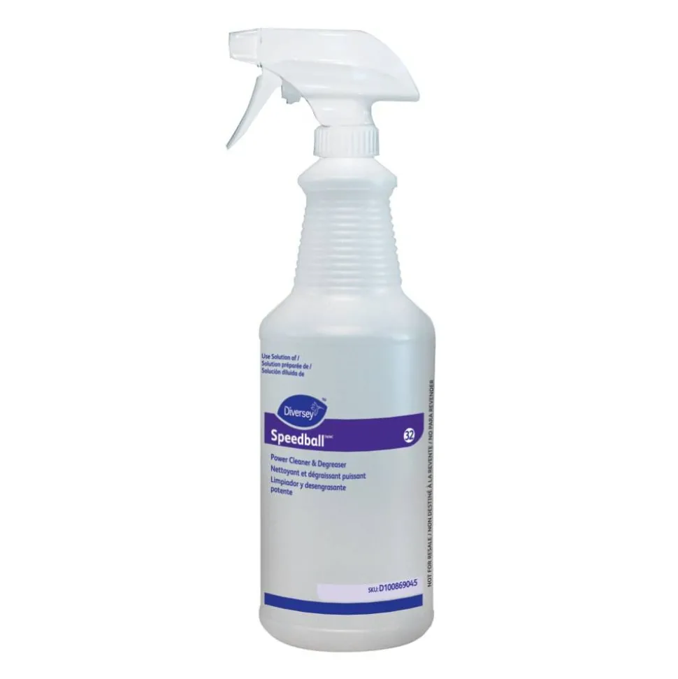 Diversey Screen-Printed Empty Bottles, Speedball Power, 32 Oz, Clear, Pack Of 12 Bottles.