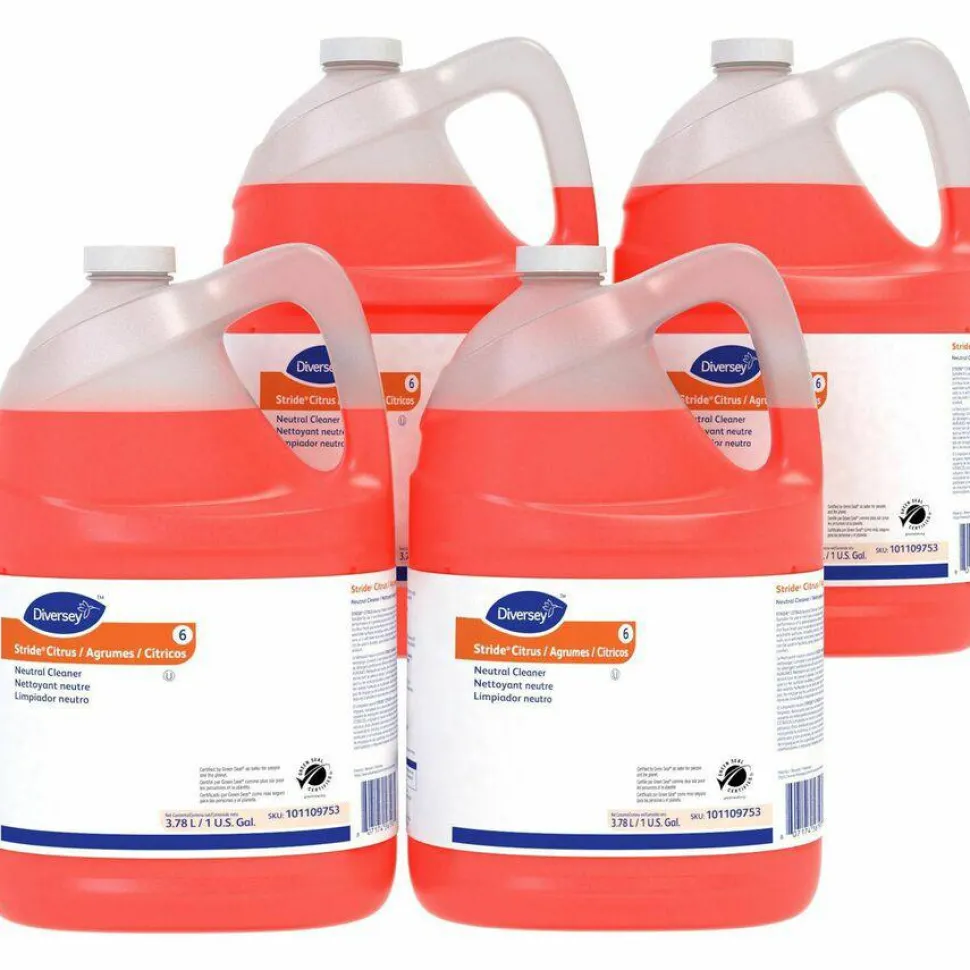 Diversey Stride Neutral Cleaner, Citrus Scent, 1 gal, 4 Bottles/Carton
