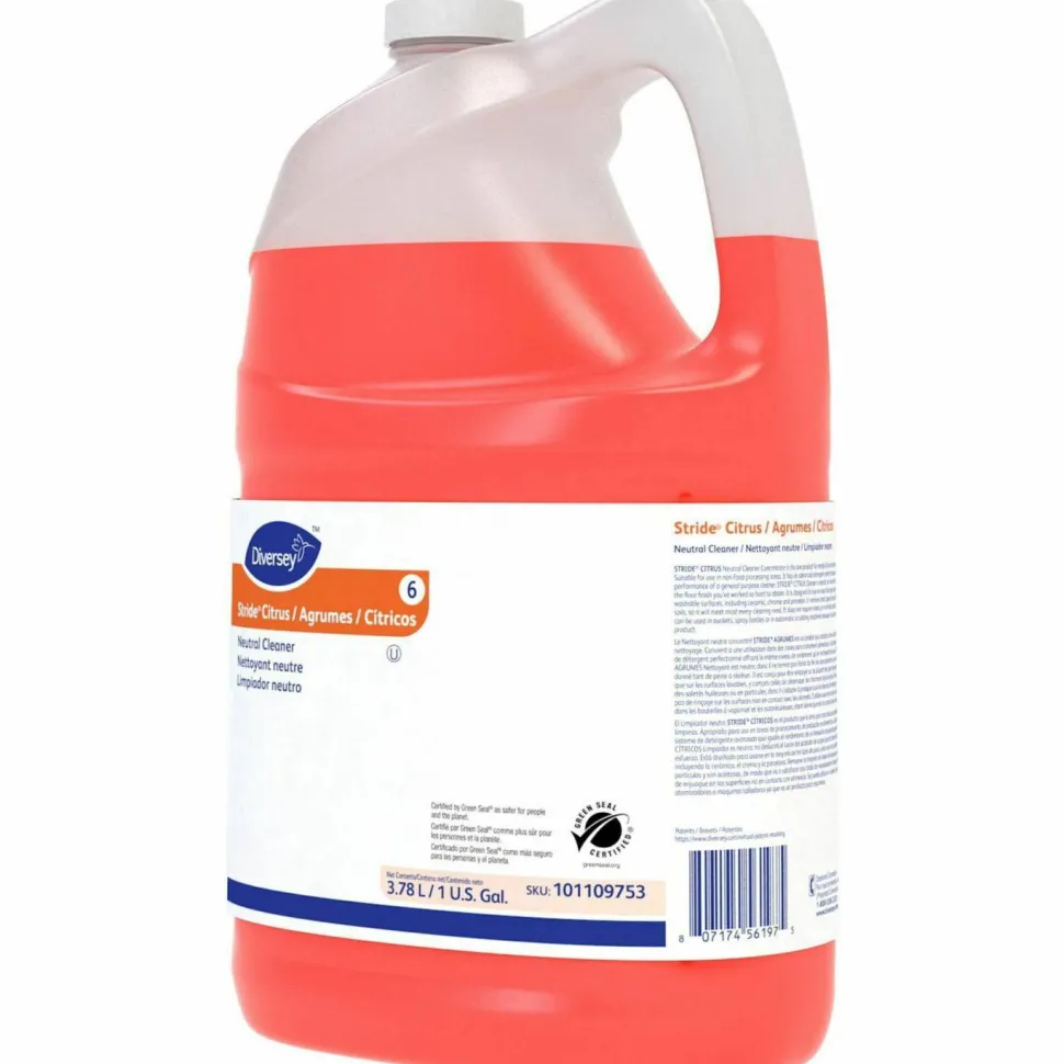 Diversey Stride Neutral Cleaner, Citrus Scent, 1 gal, 4 Bottles/Carton