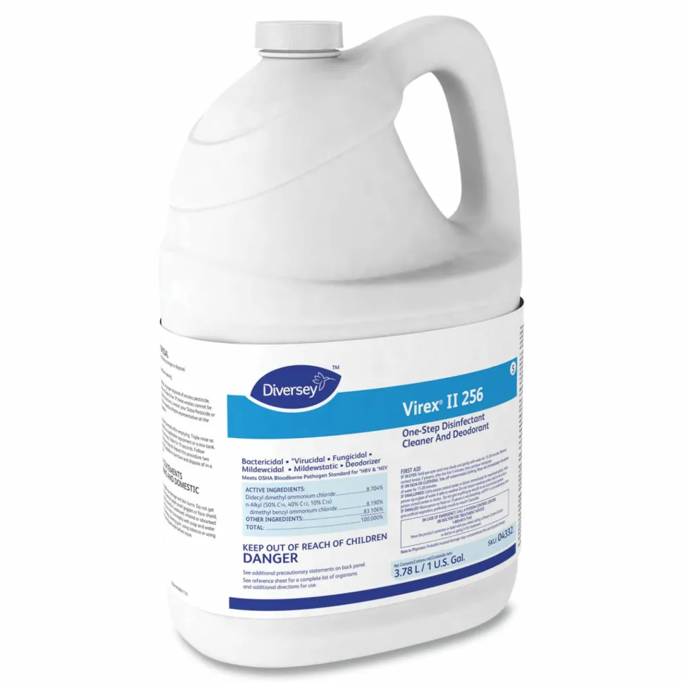 Diversey Virex II 256 One-Step Disinfectant Cleaner Deodorant, Mint Scent, 1 gal, 4 Bottles/CT