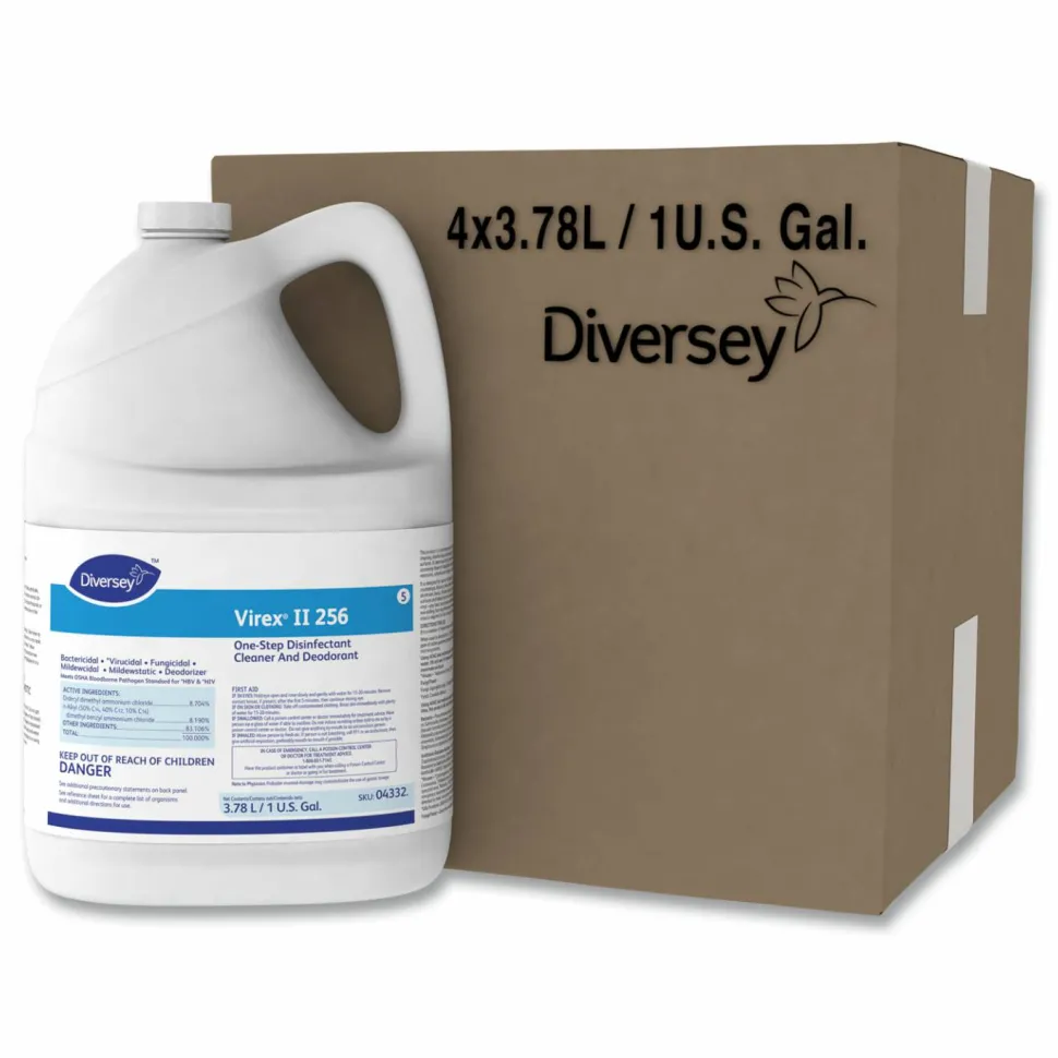 Diversey Virex II 256 One-Step Disinfectant Cleaner Deodorant, Mint Scent, 1 gal, 4 Bottles/CT