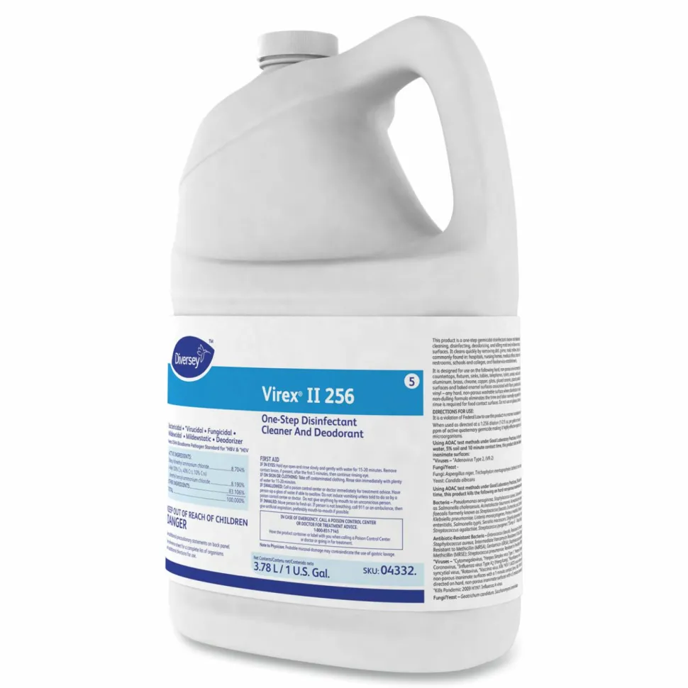 Diversey Virex II 256 One-Step Disinfectant Cleaner Deodorant, Mint Scent, 1 gal, 4 Bottles/CT