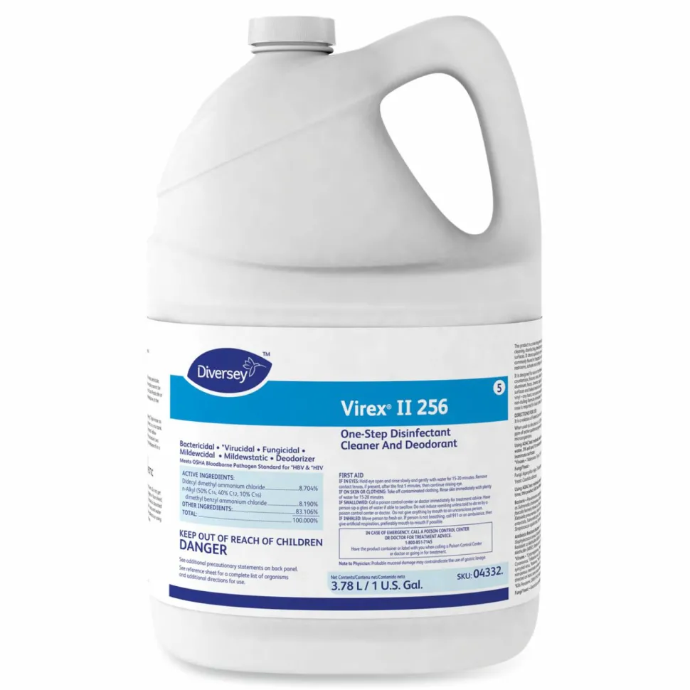 Diversey Virex II 256 One-Step Disinfectant Cleaner Deodorant, Mint Scent, 1 gal, 4 Bottles/CT