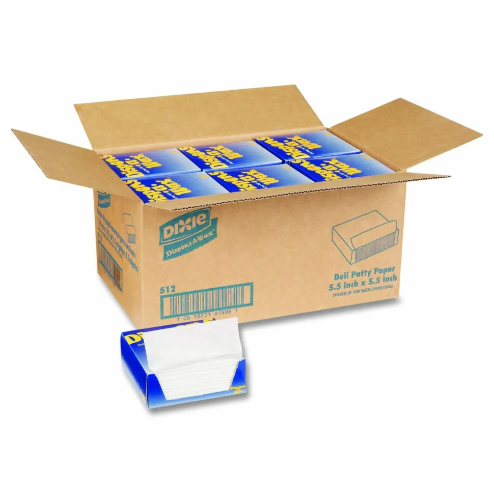 Dixie Dispens-A-Wax Waxed Deli Patty Paper, 5.5 x 5.5, 1,000/Box, 24 Boxes/Carton