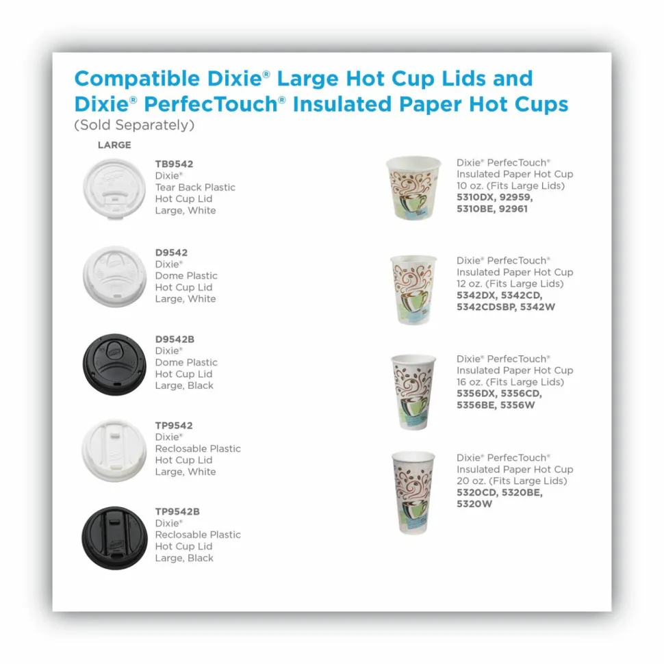 Dixie Dome Drink-Thru Lids, Fits 10 oz to 16 oz Hot Cups, Plastic, White, 1,000/Carton