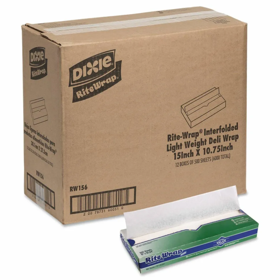 Dixie Dry Wax Light Weight Deli Paper, 15.12 x 10.75, 500/Pack, 12 Packs/Carton