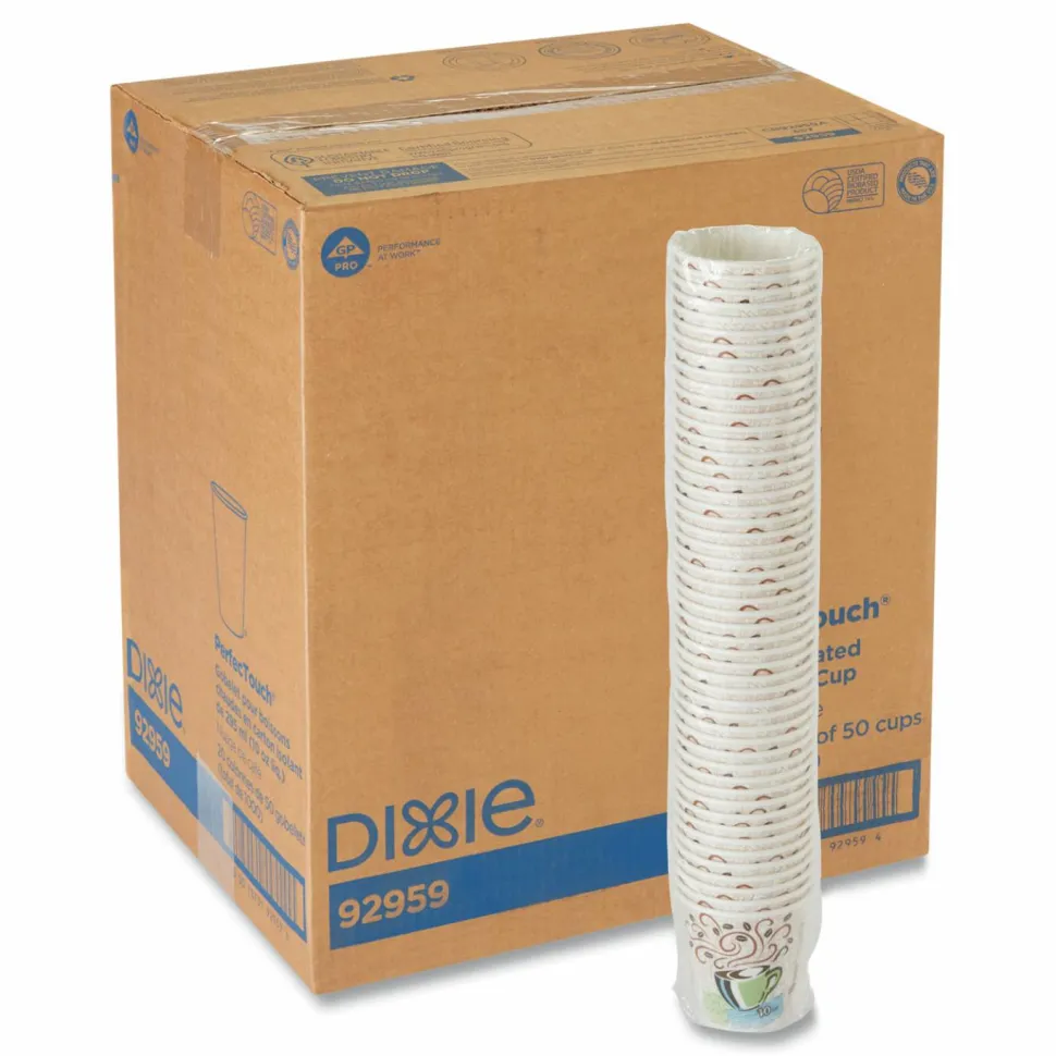 Dixie PerfecTouch Paper Hot Cups, 10 oz, Coffee Haze Design, 50/Sleeve, 20 Sleeves/Carton