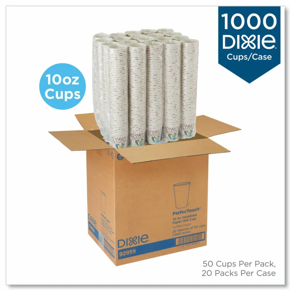 Dixie PerfecTouch Paper Hot Cups, 10 oz, Coffee Haze Design, 50/Sleeve, 20 Sleeves/Carton