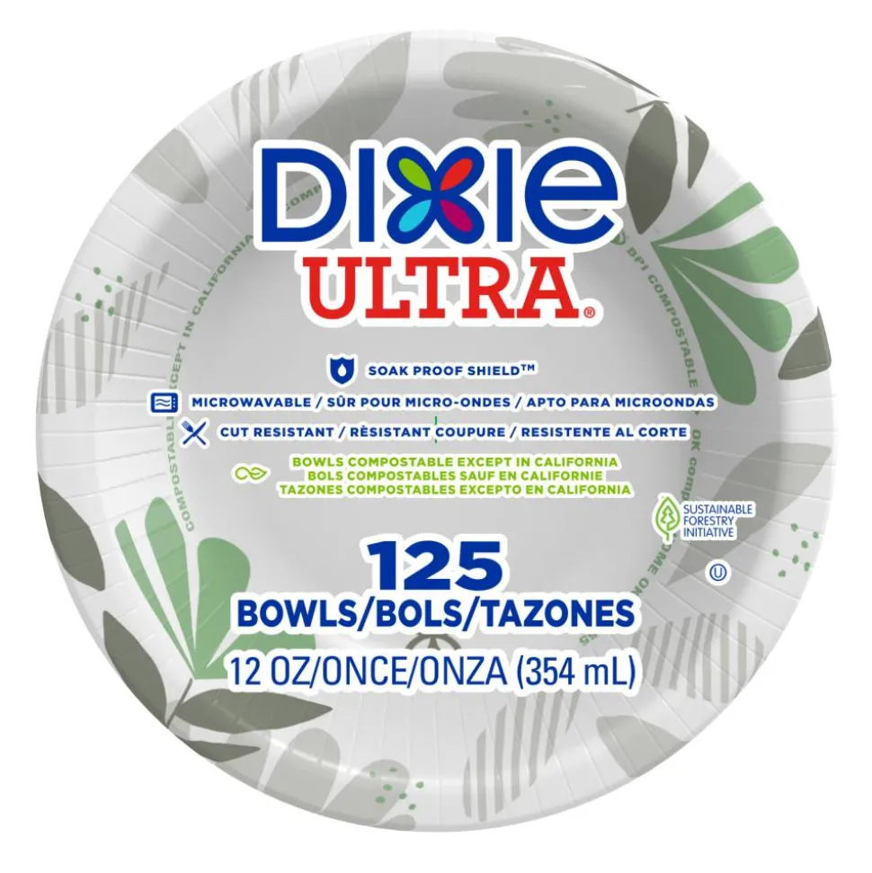Dixie Ultra Heavy-Weight Paper Bowls, 12 ounce, Pathways Design, 1,000 Count (125 Bowls per Pack, 8 Packs per Case)