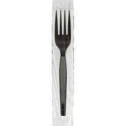 Dixie Grab'N Go Wrapped Cutlery, Fork, Plastic, Black, 90/Box, 6 Boxes/Carton
