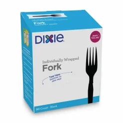 Dixie Grab'N Go Wrapped Cutlery, Fork, Plastic, Black, 90/Box, 6 Boxes/Carton