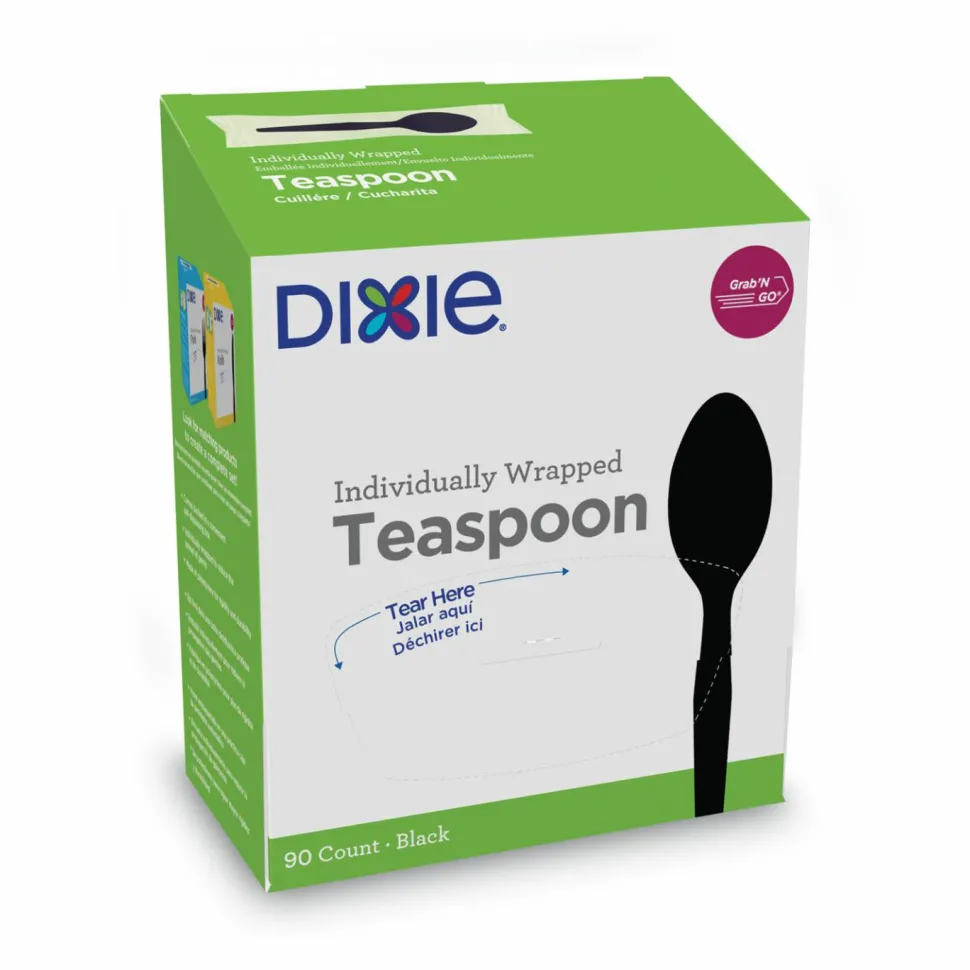 Dixie Grab'N Go Wrapped Cutlery, Spoon, Plastic, Black, 90/Box