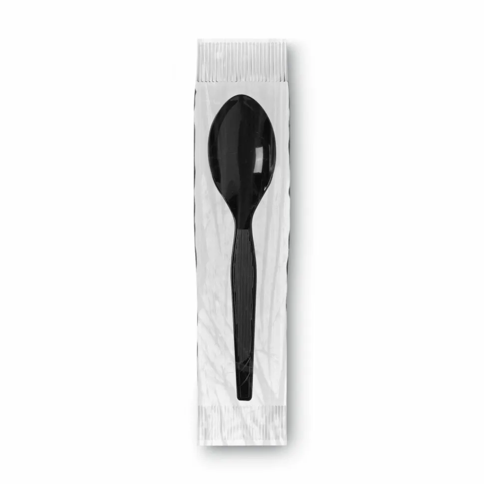 Dixie Grab'N Go Wrapped Cutlery, Spoon, Plastic, Black, 90/Box