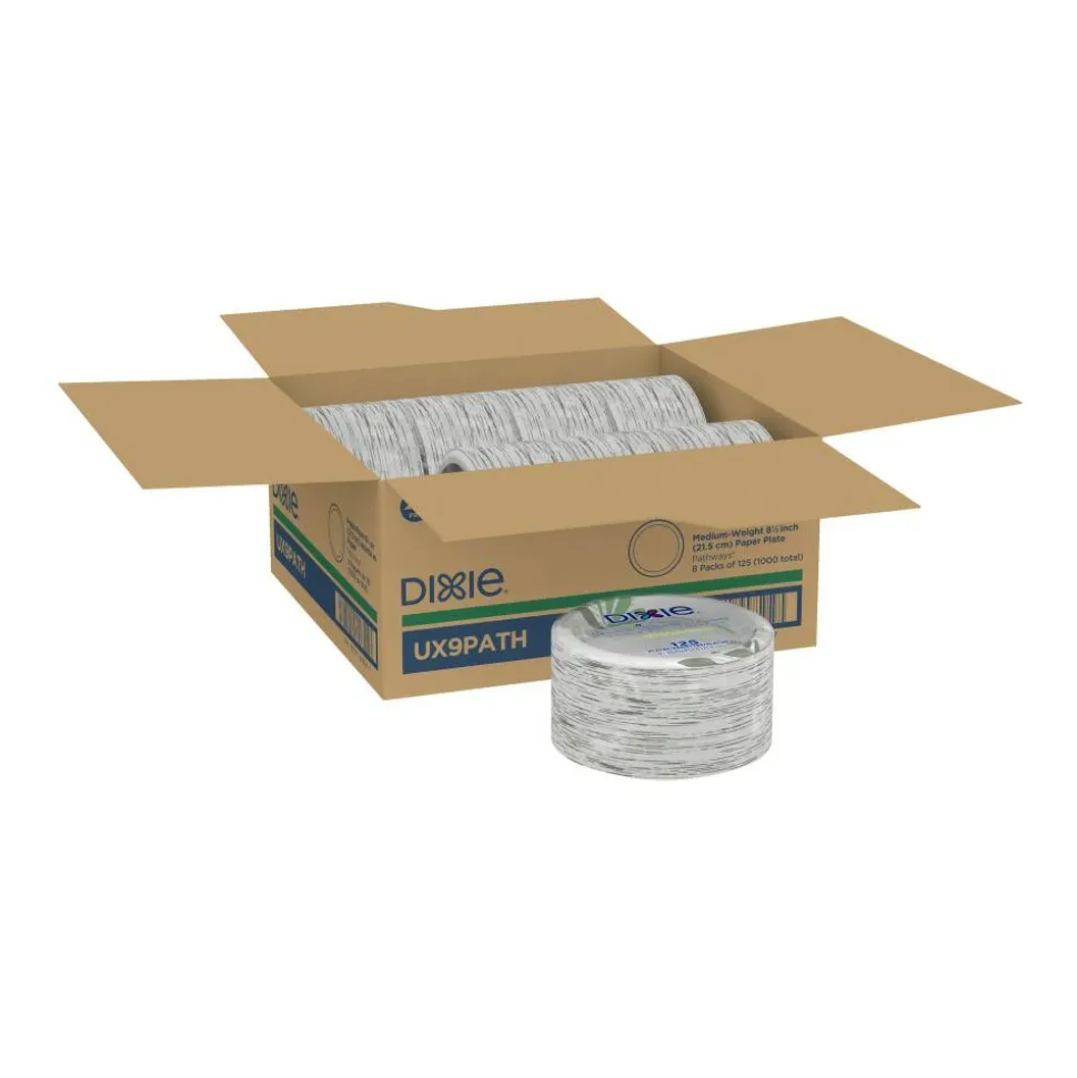 Dixie 8 1/2 in Medium-Weight Paper Plates, Pathways, 1,000 Count (125 Plates per Pack, 8 Packs per Case)