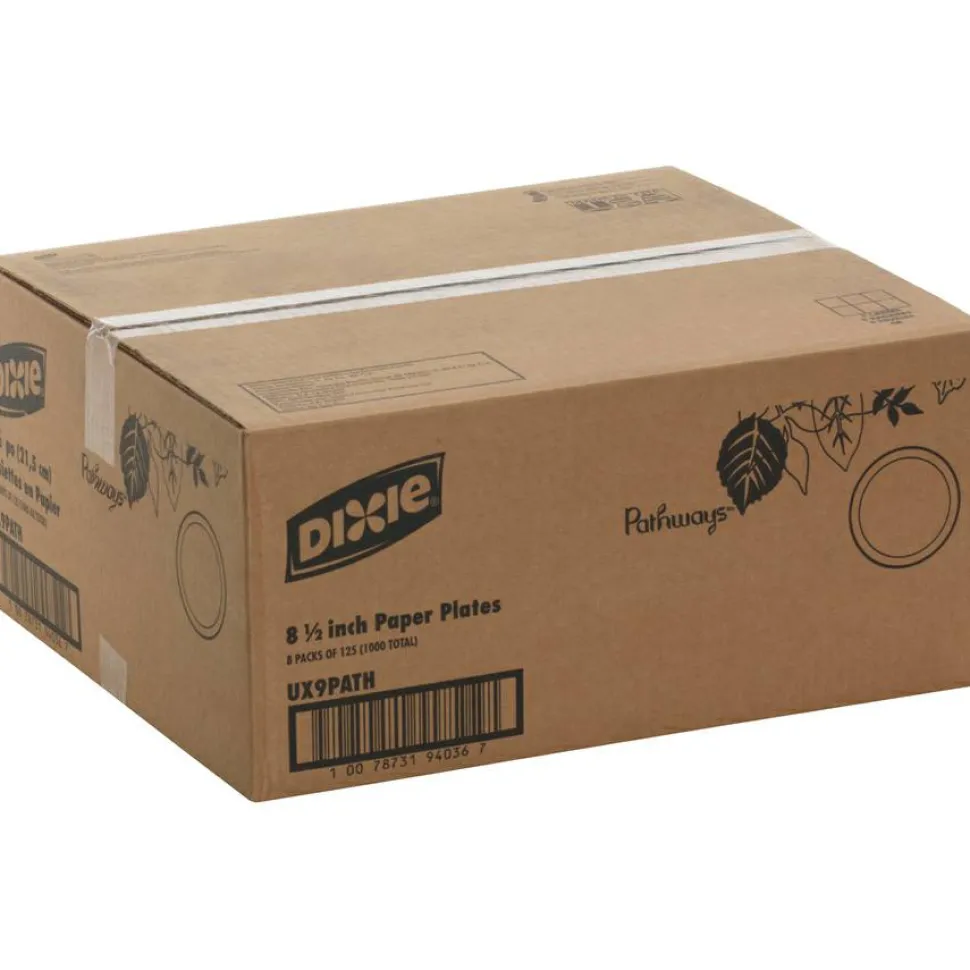 Dixie 8 1/2 in Medium-Weight Paper Plates, Pathways, 1,000 Count (125 Plates per Pack, 8 Packs per Case)