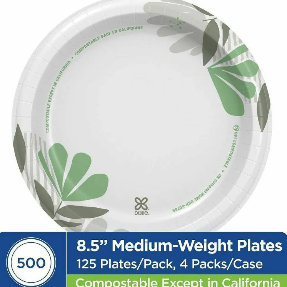 Dixie 8 1/2" Medium-Weight Paper Plates, Pathways Design, Pack of 125 Plates