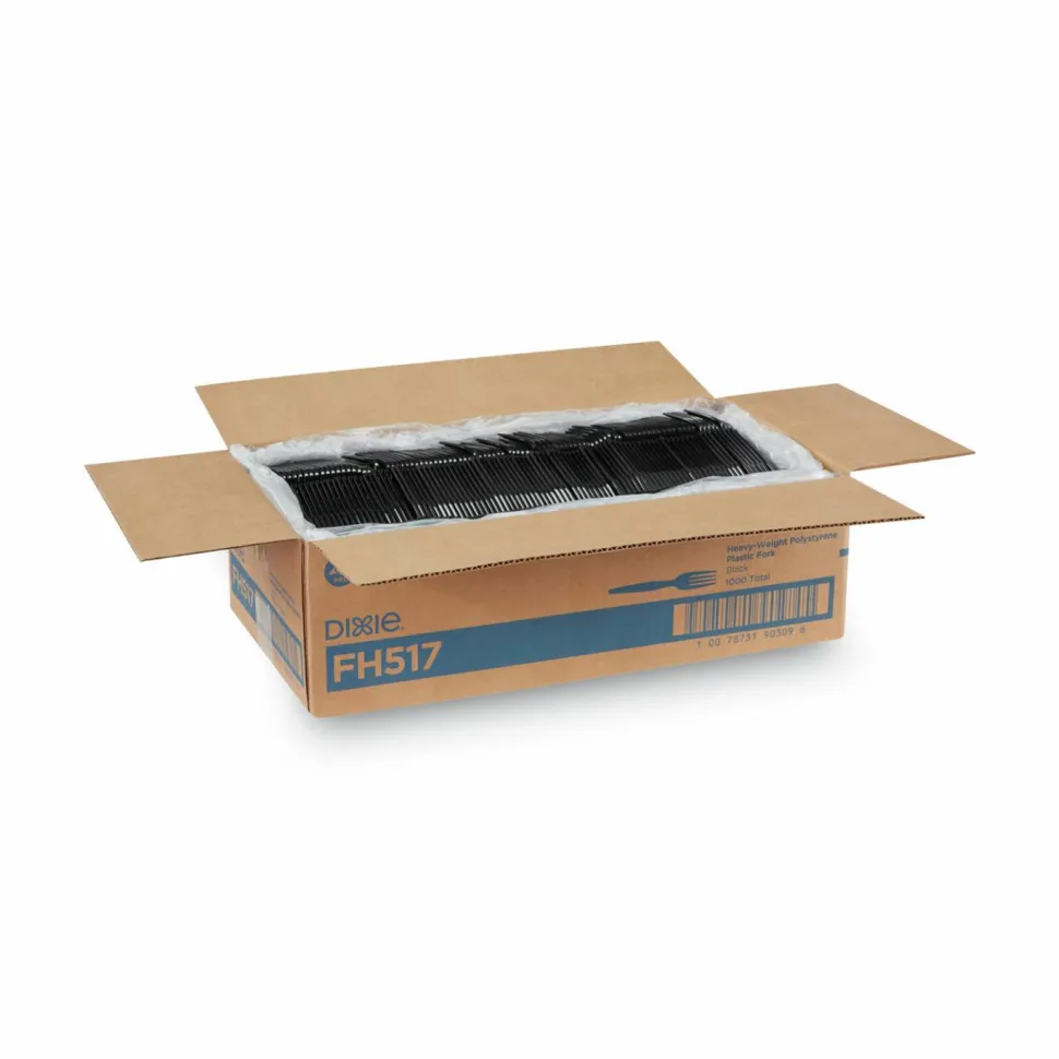 Dixie Plastic Cutlery, Heavyweight Fork, Black, 1,000/Carton