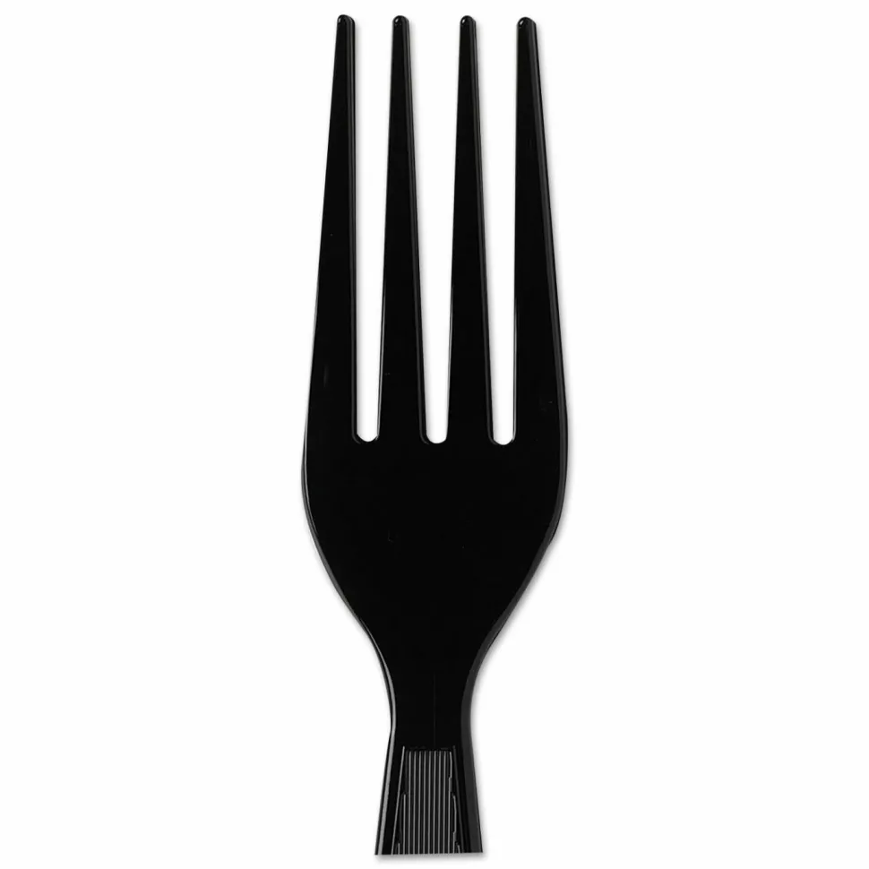 Dixie Plastic Cutlery, Heavyweight Fork, Black, 1,000/Carton