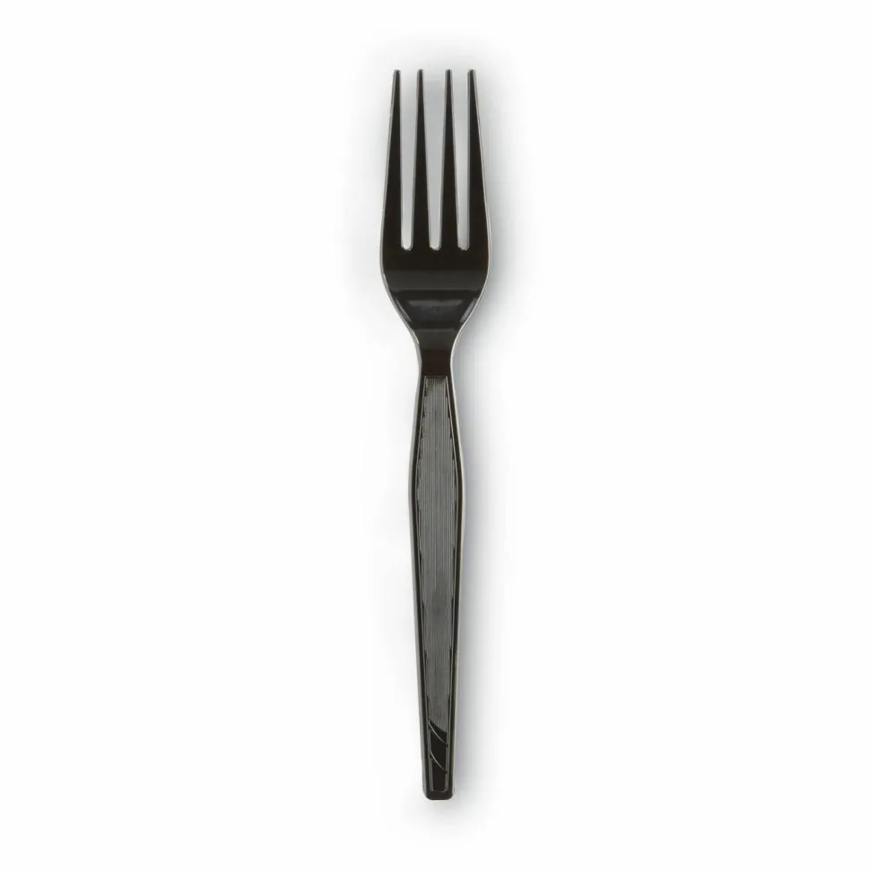 Dixie Plastic Cutlery, Heavyweight Fork, Black, 1,000/Carton