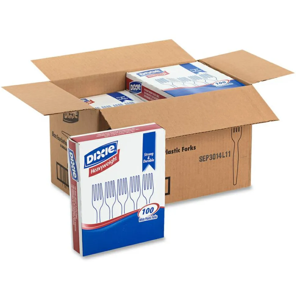 Dixie Plastic Cutlery, Heavyweight Fork, White, 100/Box