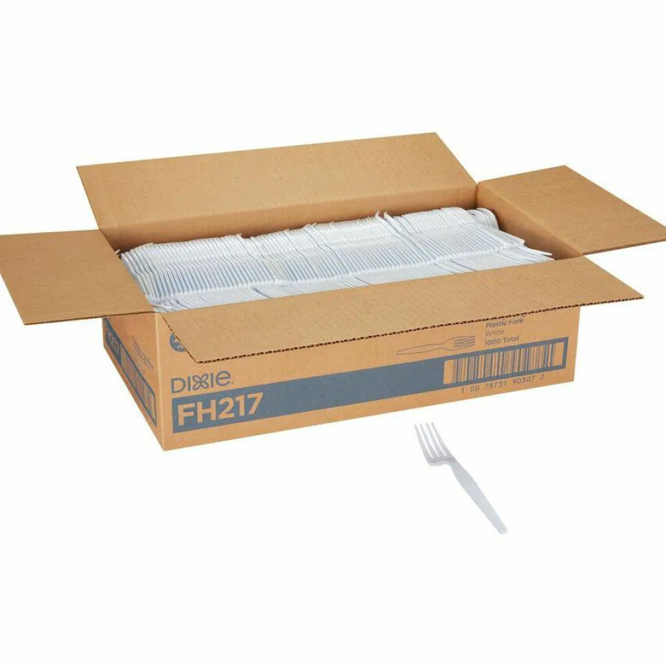 Dixie Plastic Cutlery, Heavyweight Fork, White, 1,000/Carton