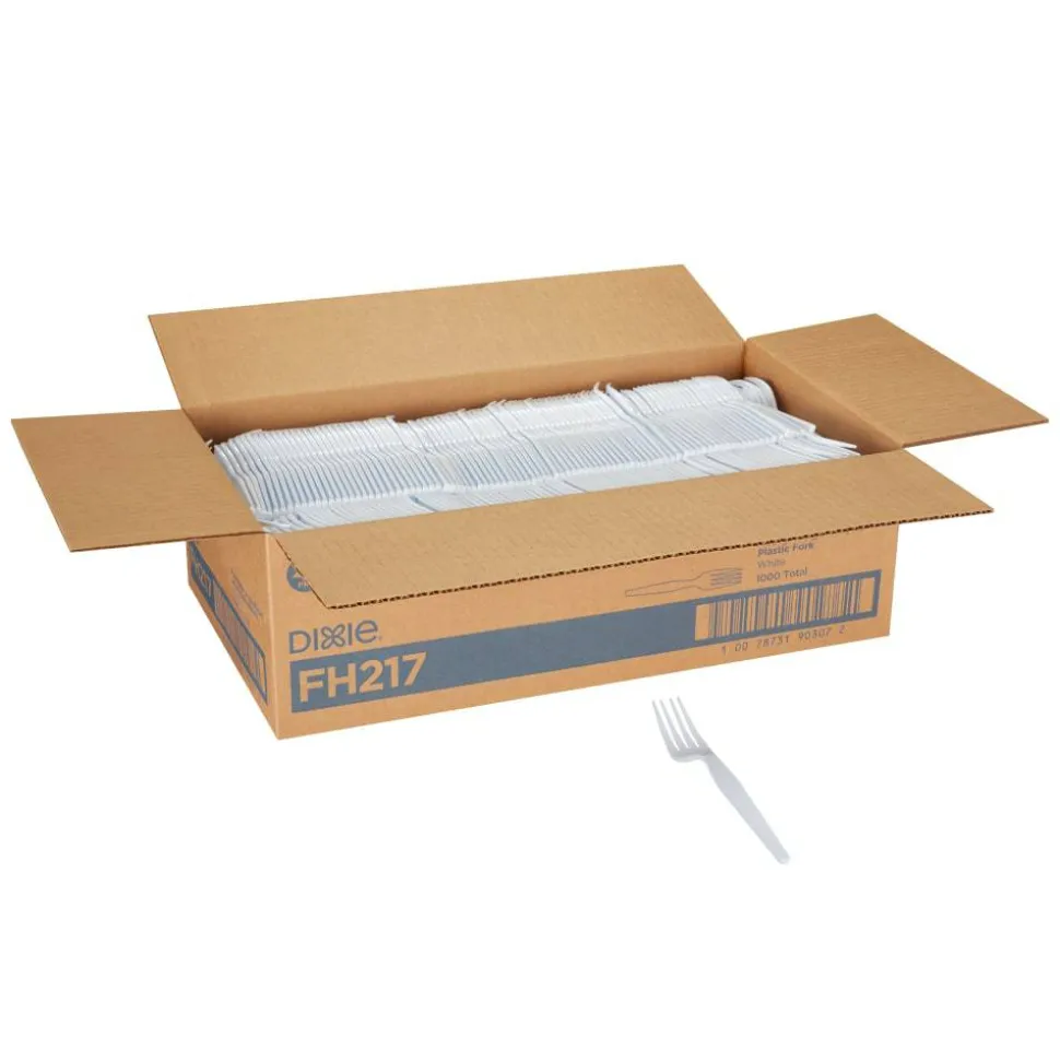 Dixie Plastic Cutlery, Heavyweight Fork, White, 1,000/Carton