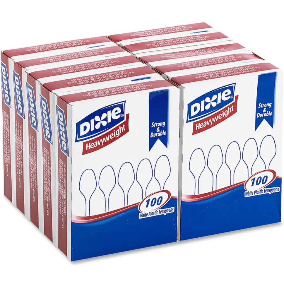 Dixie Plastic Cutlery, Heavyweight Spoon, White, 100/Box