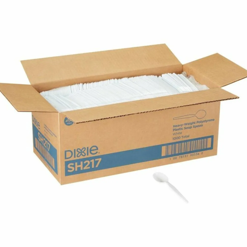 Dixie Plastic Cutlery, Heavyweight Soup Spoon, White, 1,000/Carton