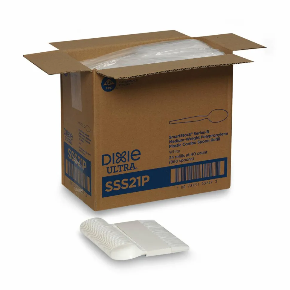 Dixie SmartStock Plastic Cutlery Refill, Series-B, Mediumweight Spoon, White, 40/Pack, 24 Packs/Carton