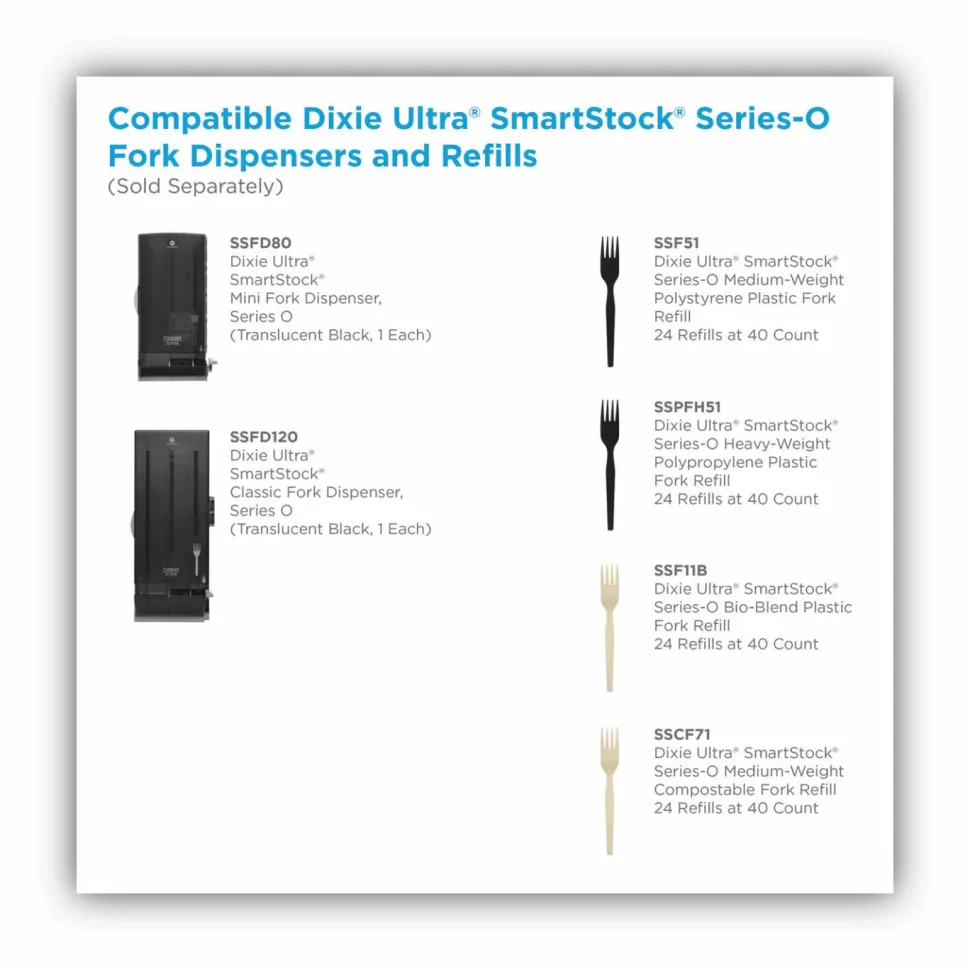 Dixie SmartStock Plastic Cutlery Refill, Series-O, Heavyweight Fork, Black, 40/Pack, 24 Packs/Carton