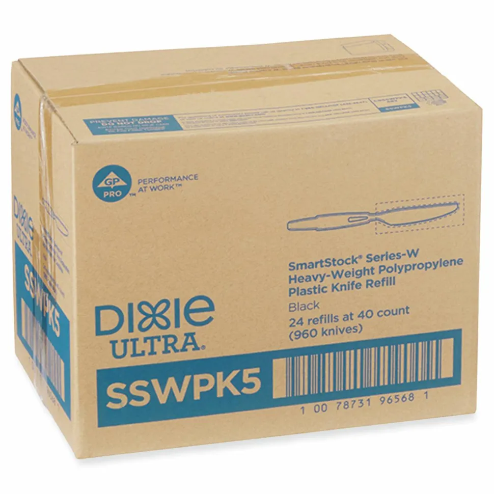 Dixie SmartStock Wrapped Heavyweight Cutlery Refill, Knife, Plastic, Black, 960/Carton